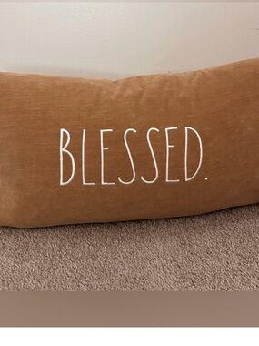 Rae Dunn Camel Brown Throw Pillow with White Brand Tag